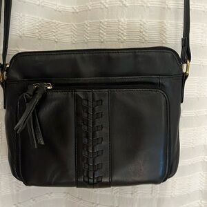 Great American Leather Works black all leather exterior purse with many pockets